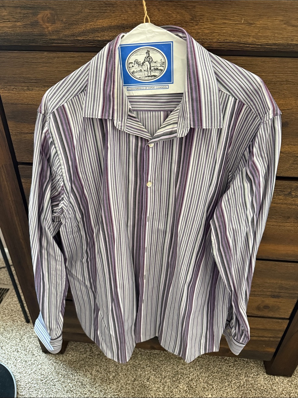Claiborne Purple, White & Gray Striped Dress Shirt
